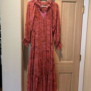 Free People Feeling Groovy Maxi Dress Jasmine combo Ruffled Tie Front Sundress